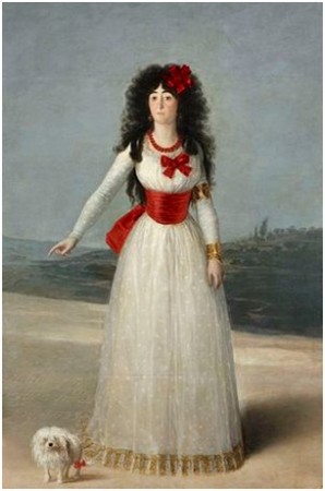 Portrait of Maria del Pilar Teresa Cayetana de Silva Alvarez de Toledo, duchess d'Alba, Francisco Goya, 1795, oil on canvas (194 cm × 130 cm); The Alba Collection, Madrid